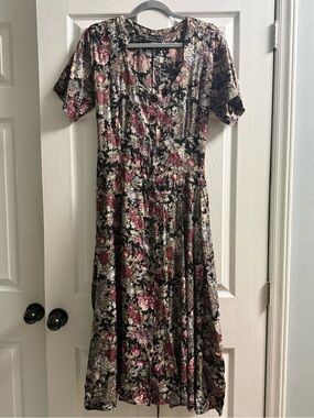 Vintage Starina Floral Corset Style Midi Dress Size M Cottage Western Laces